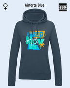 das bild zeigt deleicht taillierten damen design hoodie jh001F von just hoods in der farbe airforce blue und mit dem motiv keep moving.