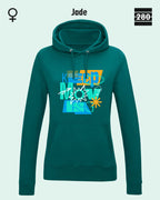 das bild zeigt deleicht taillierten damen design hoodie jh001F von just hoods in der farbe jade und mit dem motiv keep moving.