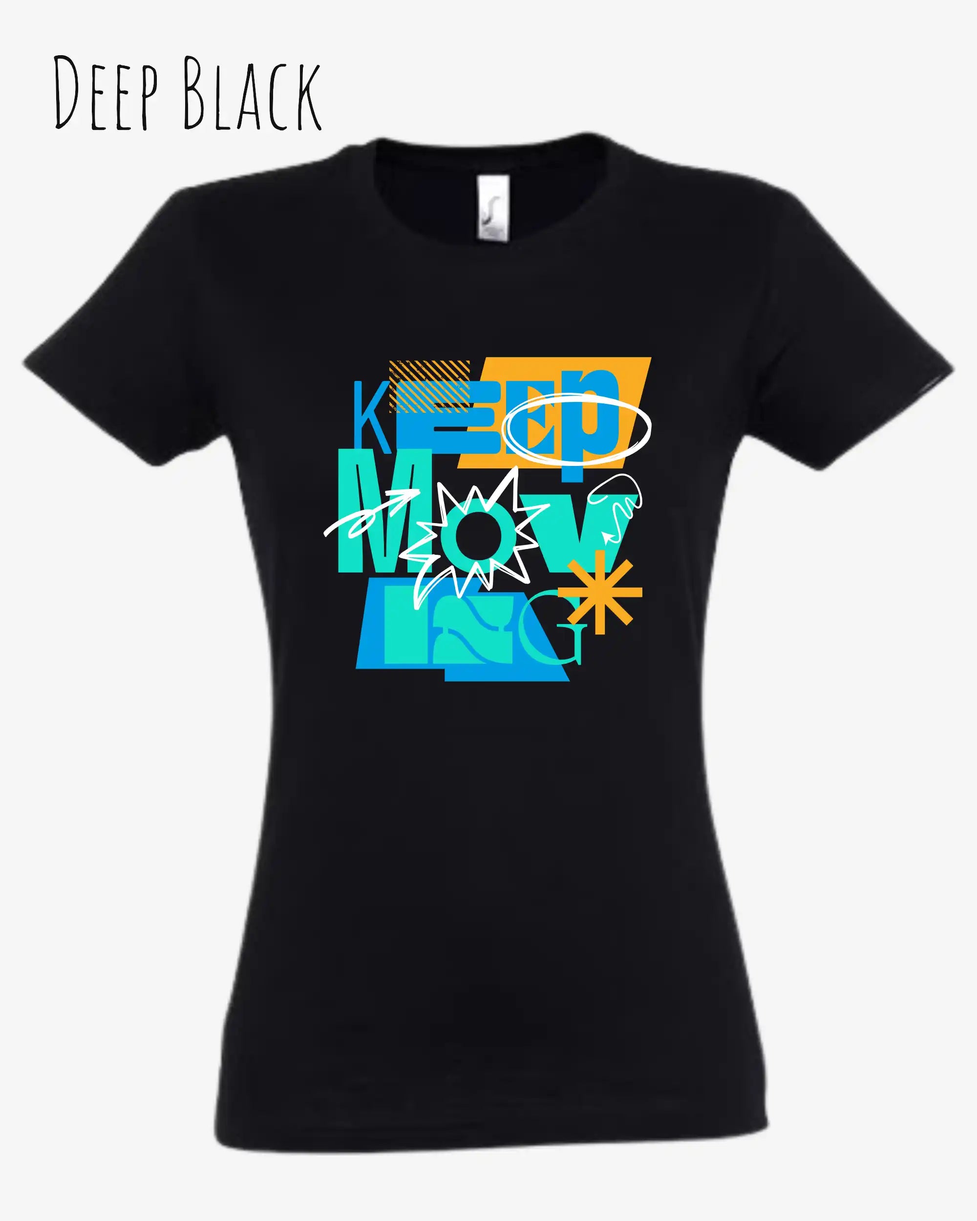 die Abbildung zeigt das design-t-shirt SOL’S Imperial Women 11502 in der farbe deep black mit dem motivierenden Motiv "keep moving"