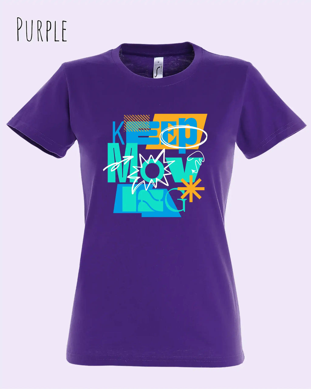 die Abbildung zeigt das design-t-shirt SOL’S Imperial Women 11502 in der farbe purple mit dem motivierenden Motiv "keep moving"