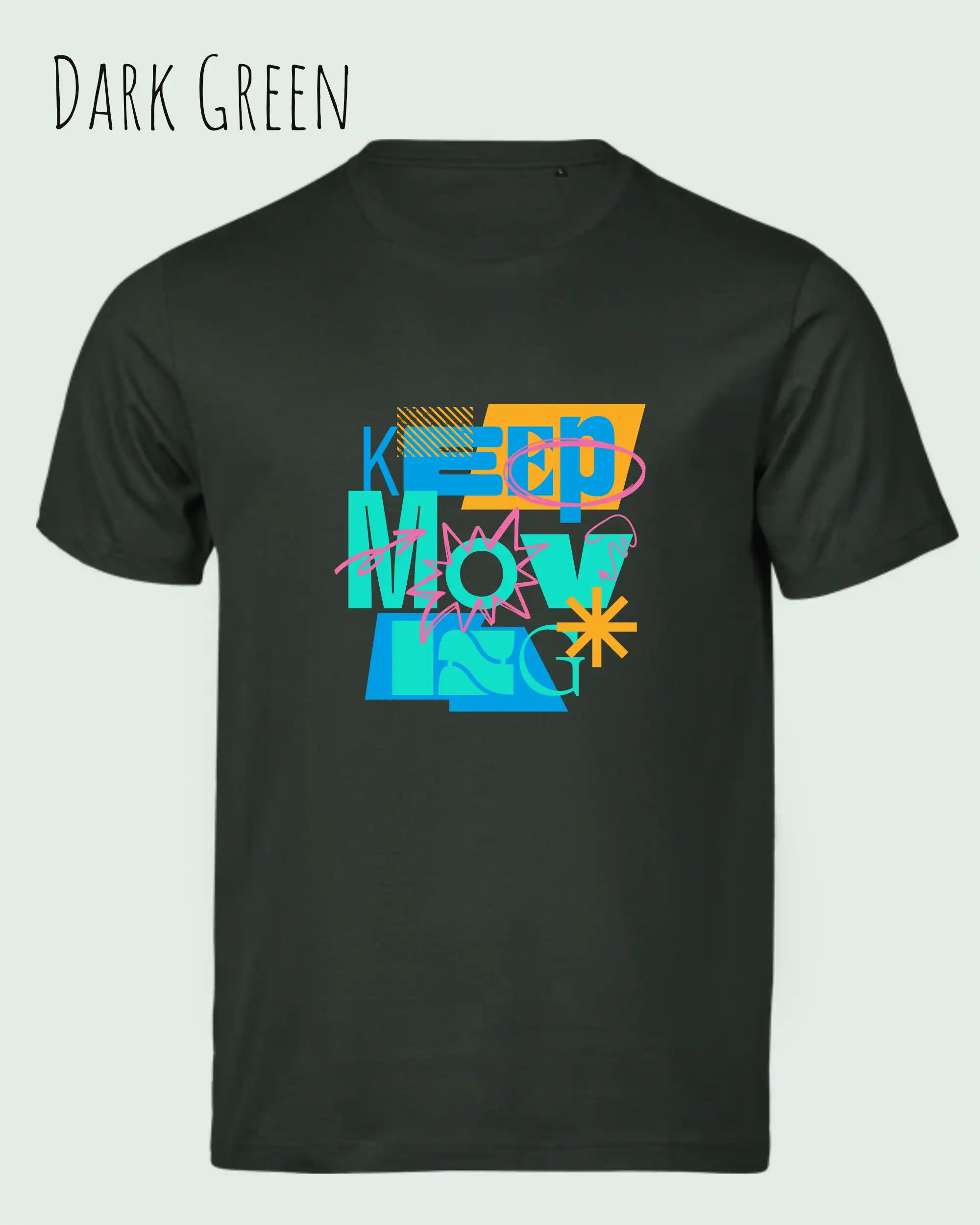 das Bild zeigt das bio design-t-shirt Tee Jays Urban Luxury Tee 1150 in dark green mit dem motiv keep moving,