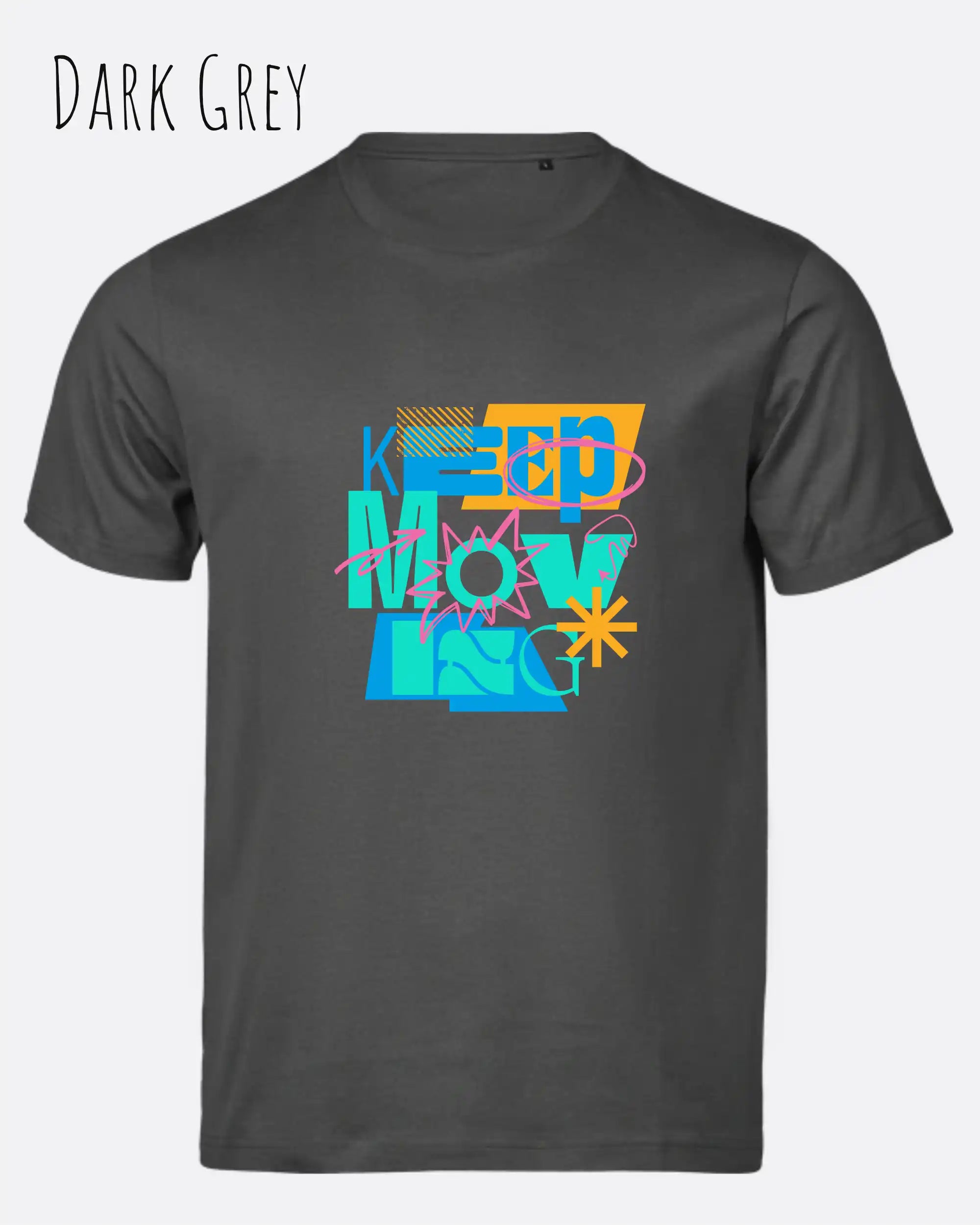 das Bild zeigt das bio design-t-shirt Tee Jays Urban Luxury Tee 1150 in dark grey mit dem motiv keep moving,