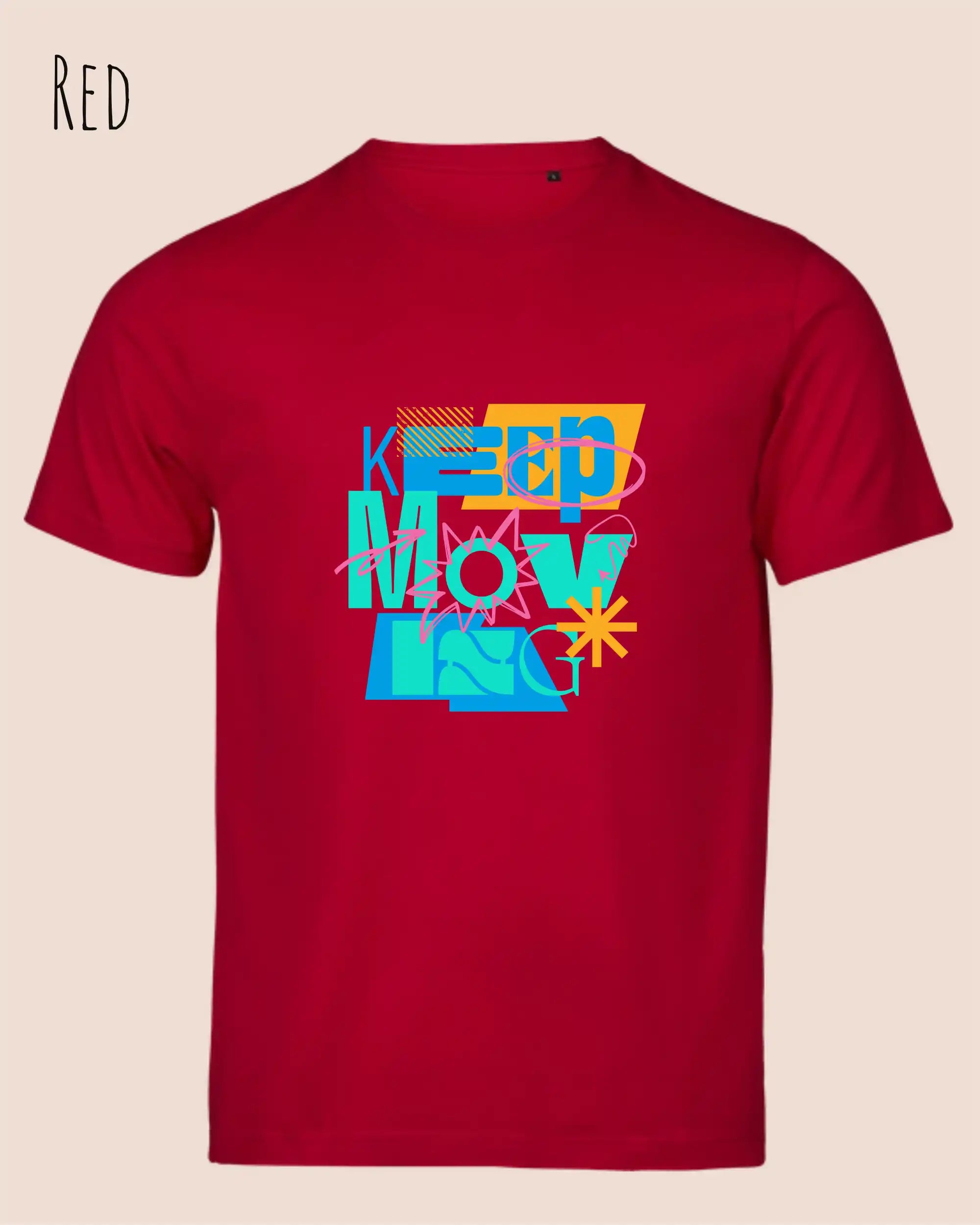 das Bild zeigt das bio design-t-shirt Tee Jays Urban Luxury Tee 1150 in red mit dem motiv keep moving,