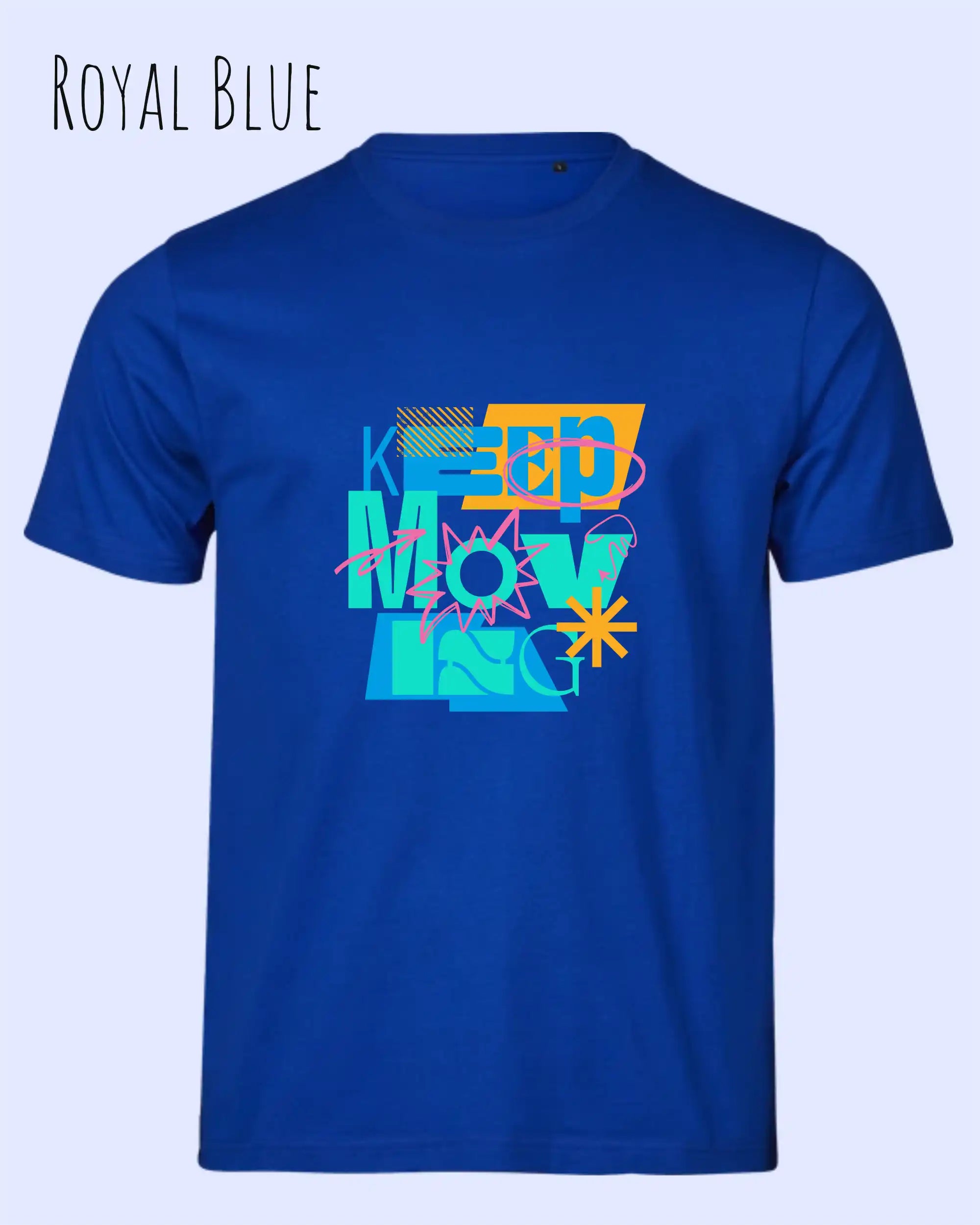 das Bild zeigt das bio design-t-shirt Tee Jays Urban Luxury Tee 1150 in royal blue mit dem motiv keep moving,