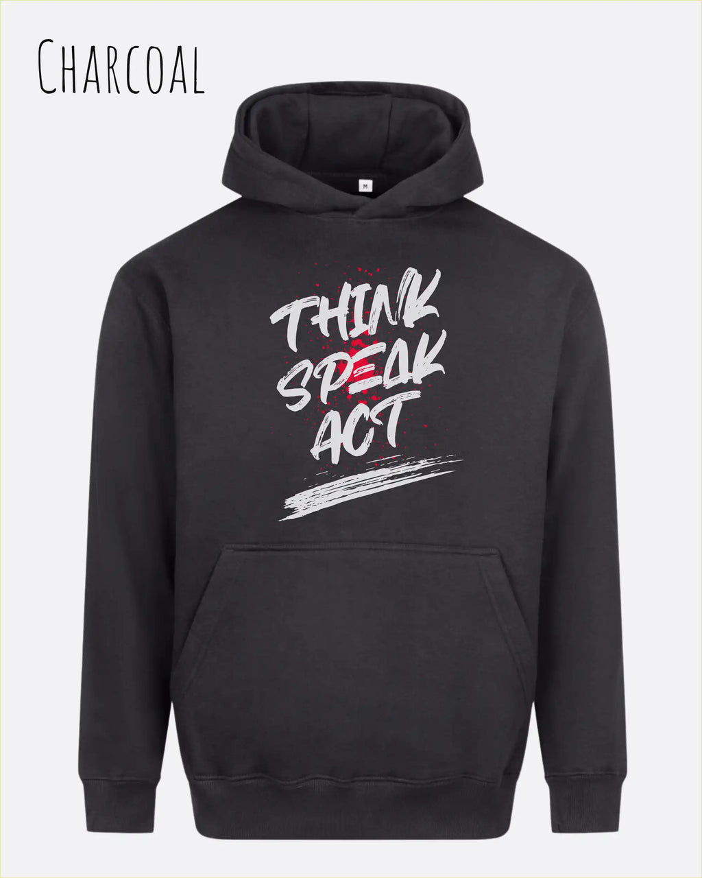 unisex streetwear hoodie charcoal im oversize fit mit design think speak act