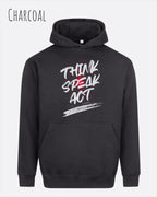 unisex streetwear hoodie charcoal im oversize fit mit design think speak act