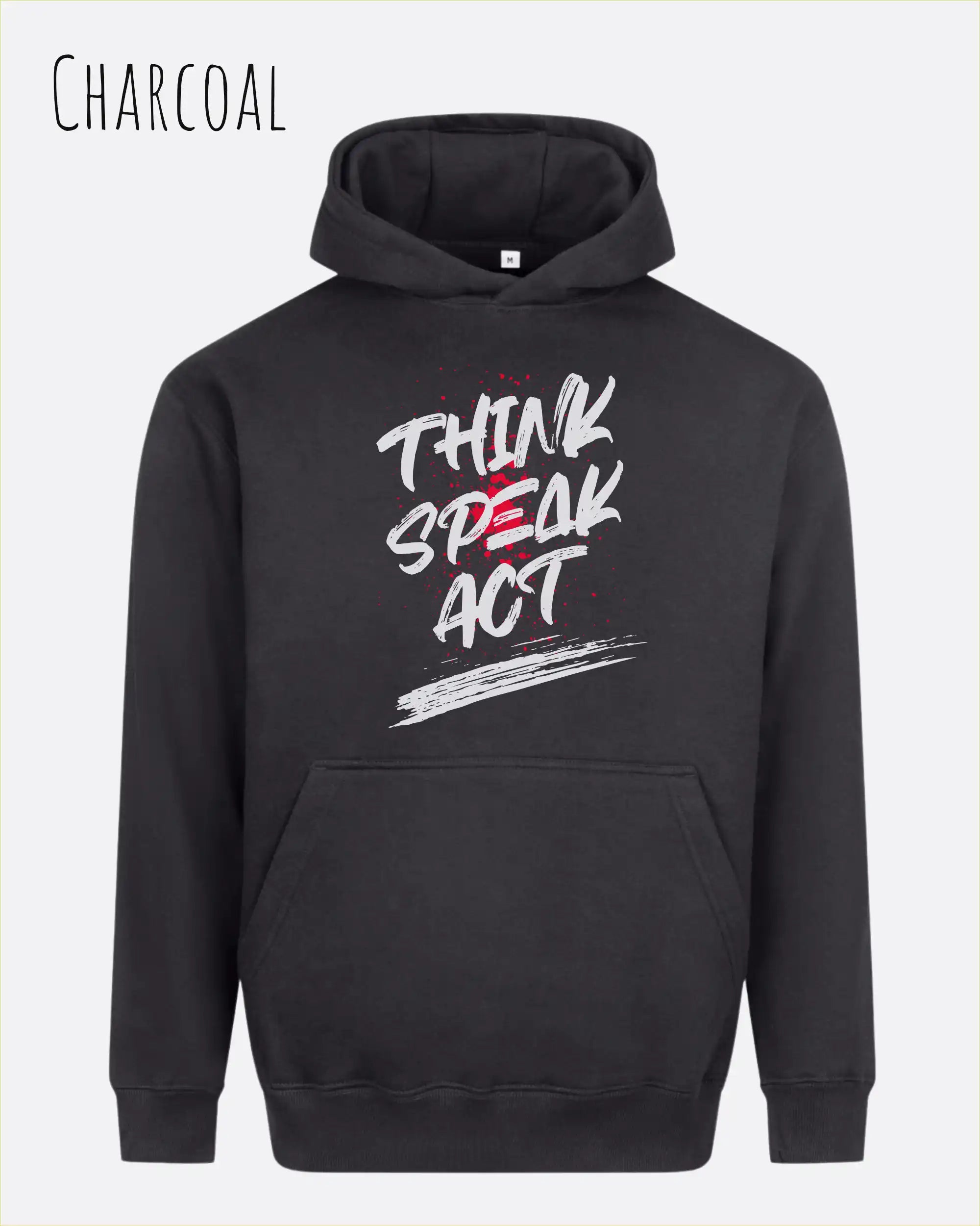 unisex streetwear hoodie charcoal im oversize fit mit design think speak act