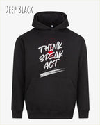 unisex streetwear hoodie deep black im oversize fit mit design think speak act