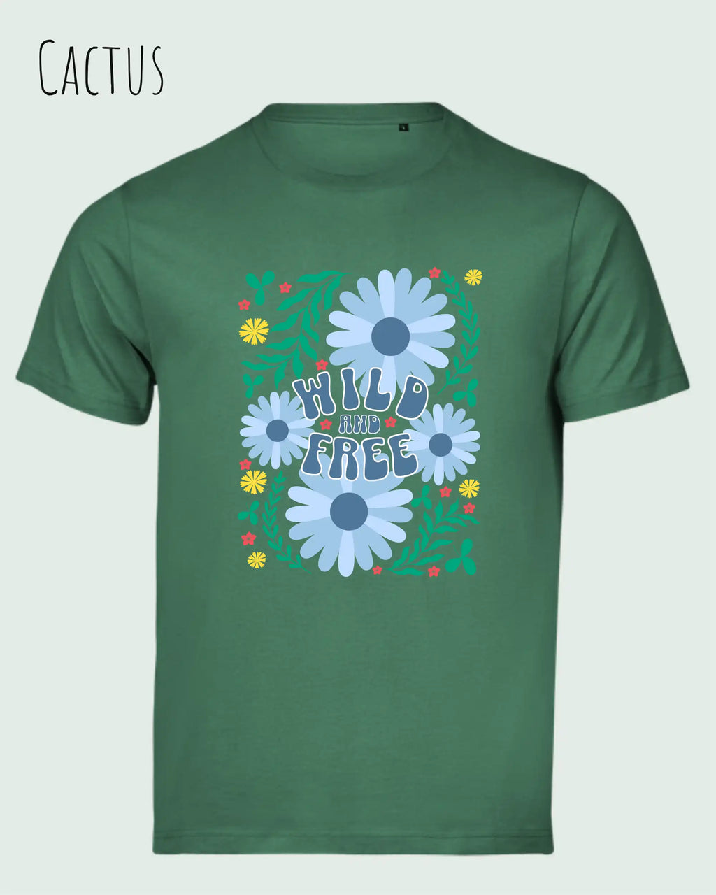 die abbildung zeigt das design-t-shirt aus zertifizierter Bio-Baumwolle Tee Jays Urban Luxury Tee 1150in der farbe cactus mit dem motiv wild and free im modernisierten boho-style.