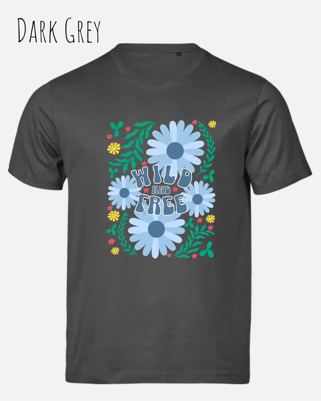 die abbildung zeigt das design-t-shirt aus zertifizierter Bio-Baumwolle Tee Jays Urban Luxury Tee 1150in der farbe dark grey mit dem motiv wild and free im modernisierten boho-style.