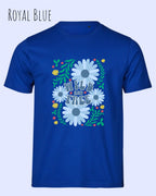 die abbildung zeigt das design-t-shirt aus zertifizierter Bio-Baumwolle Tee Jays Urban Luxury Tee 1150in der farbe royal blue mit dem motiv wild and free im modernisierten boho-style.