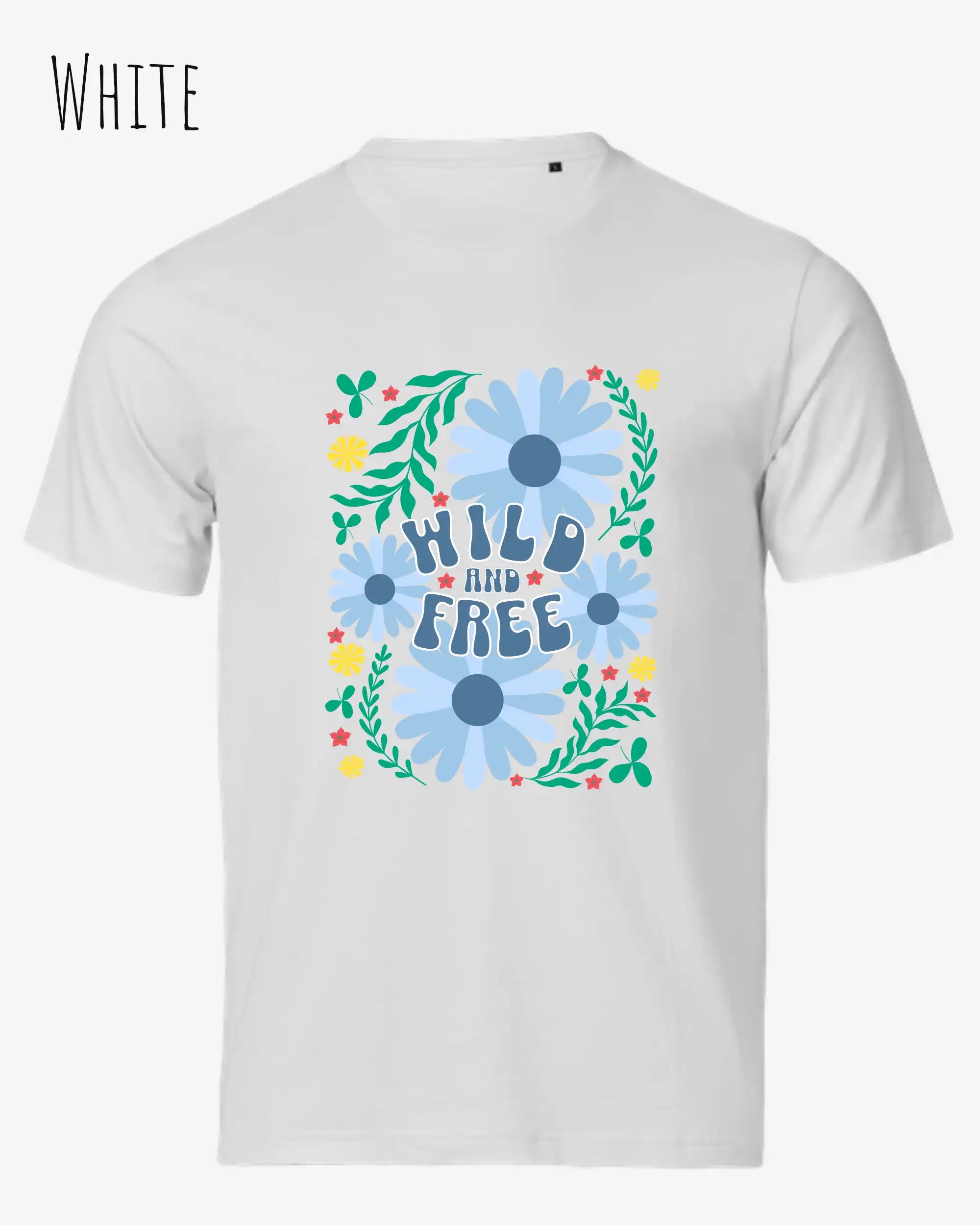 die abbildung zeigt das design-t-shirt aus zertifizierter Bio-Baumwolle Tee Jays Urban Luxury Tee 1150in der farbe white mit dem motiv wild and free im modernisierten boho-style.