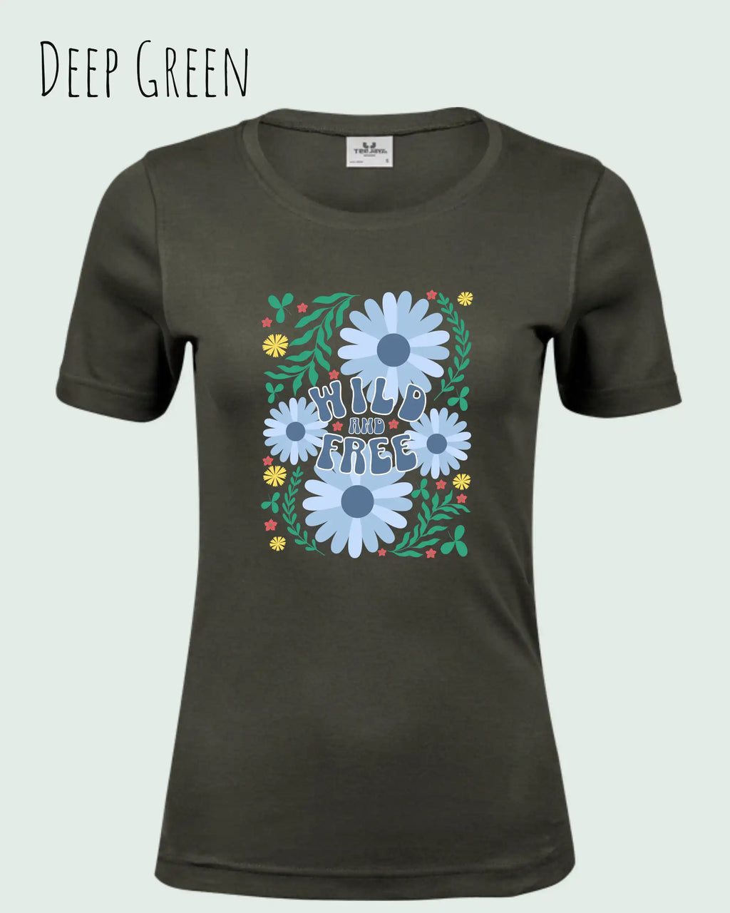 Das Bild zeigt das  Tee Jays Women's Interlock Tee mit Design Wild and Free in deep green,