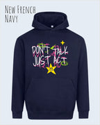 Die Abbildung zeigt den oversized design hoodie AWDis Just Hoods Vision JH111 in new French navy mit dem statement don't talk just act.
