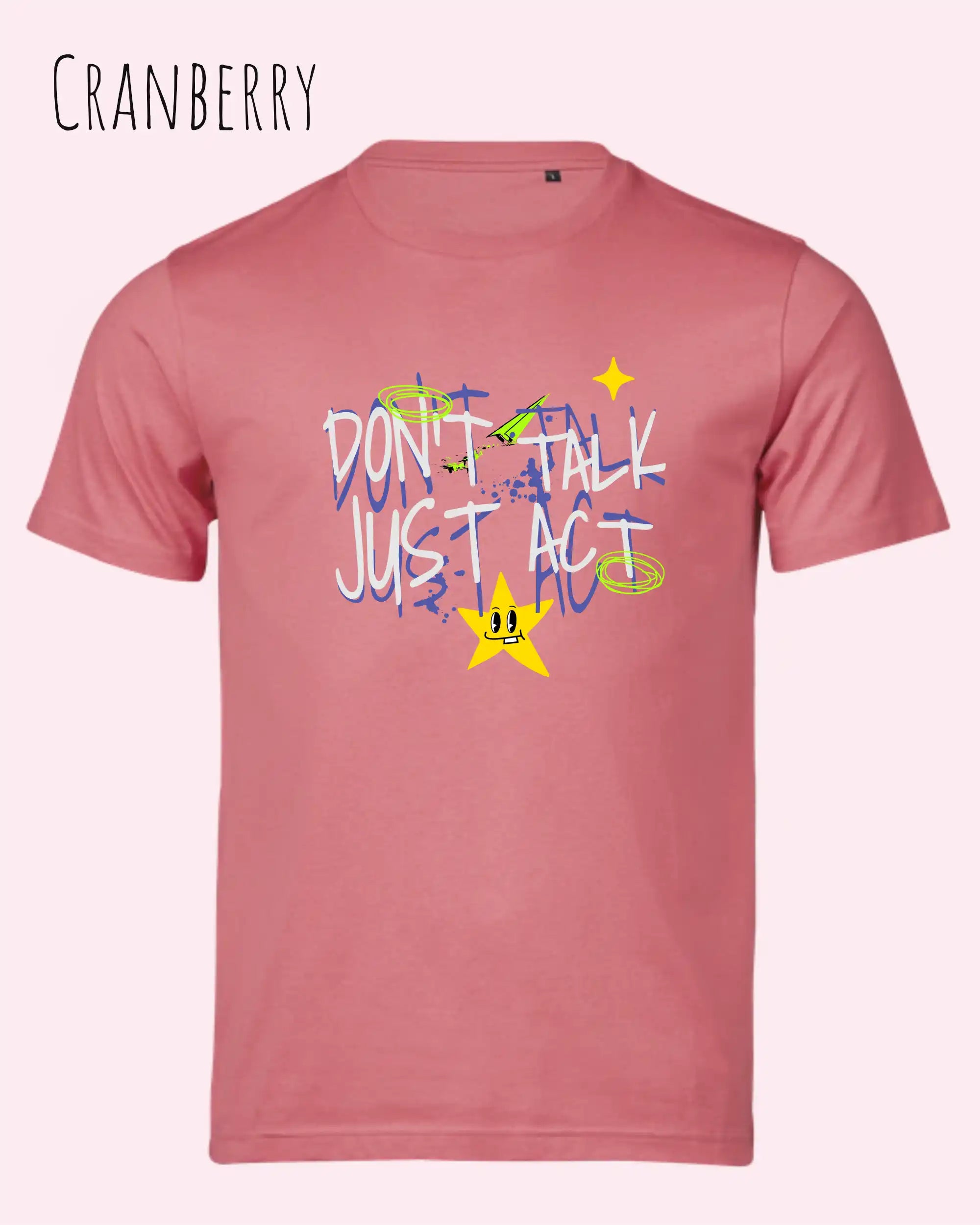 Das Bild zeigt das Bio-Baumwolle T-Shirt Tee Jays Urban Luxury Tee 1150 in  cranberry mit dem STATEMENT DON’T TALK JUST ACT