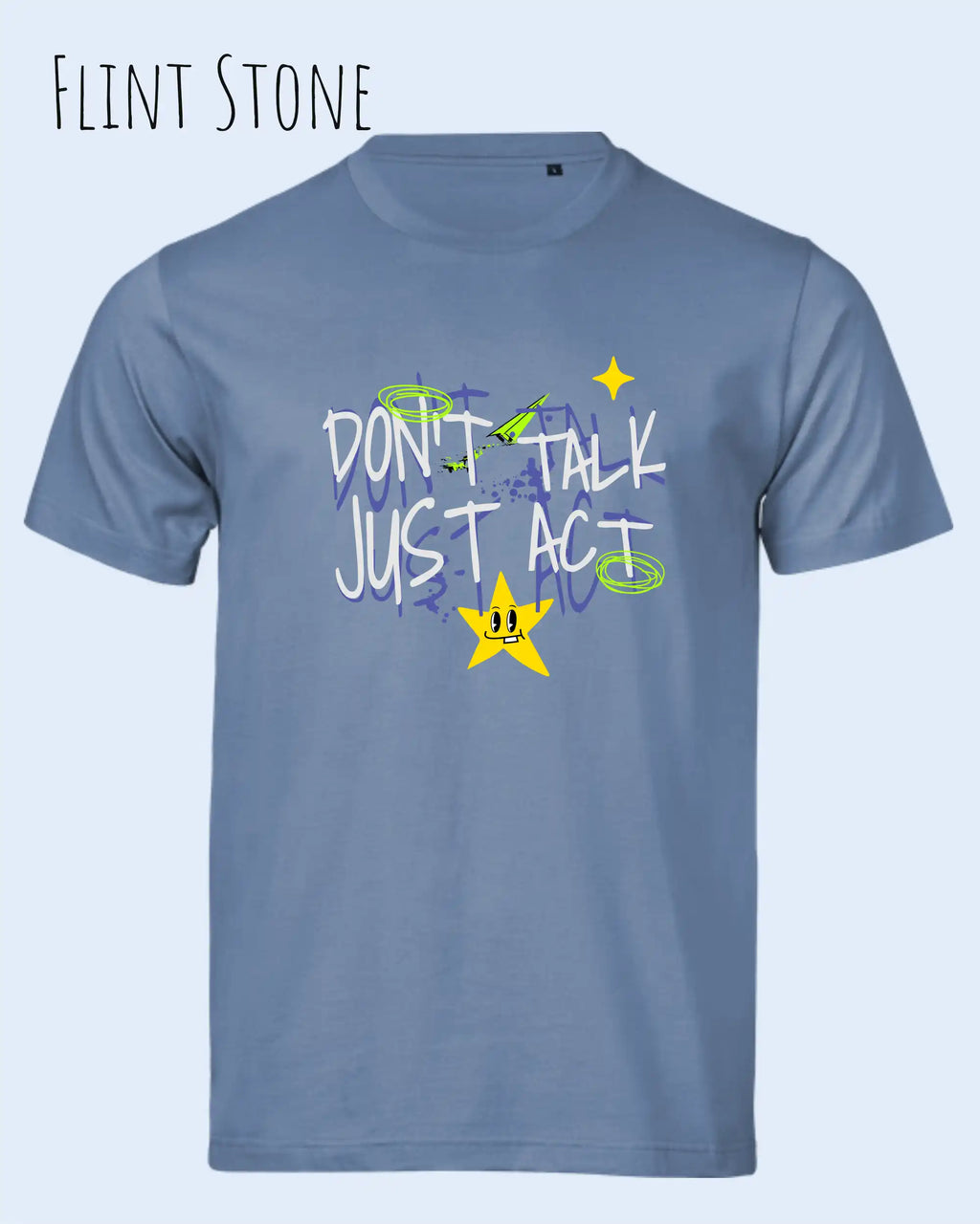 Das Bild zeigt das Bio-Baumwolle T-Shirt Tee Jays Urban Luxury Tee 1150 in  flint stone mit dem STATEMENT DON’T TALK JUST ACT