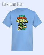 Die Abbildung beinhaltet ein T-Shirt AWDis 180 T in der Farbe cornflower blue und mit dem Design let them talk.
