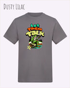 Die Abbildung beinhaltet ein T-Shirt AWDis 180 T in der Farbe dusty lilac und mit dem Design let them talk.