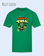 Die Abbildung beinhaltet ein T-Shirt AWDis 180 T in der Farbe kelly green und mit dem Design let them talk.