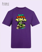 Die Abbildung beinhaltet ein T-Shirt AWDis 180 T in der Farbe purple und mit dem Design let them talk.