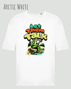 das bild zeigt das oversized heavyweight design-t-shirt awdis 240 T  in der farbe arctic white mit dem entspannten motiv let them talk - lass sie reden. 