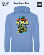 Das bild zeigt den Unisex Design-Hoodie JH001 von AWDis Just hoods in der farbe 
cornflower blue mit dem humorvollen motiv "let them talk".