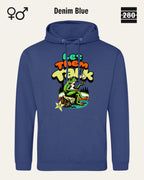 Das bild zeigt den Unisex Design-Hoodie JH001 von AWDis Just hoods in der farbe 
denim blue mit dem humorvollen motiv "let them talk".