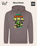 Das bild zeigt den Unisex Design-Hoodie JH001 von AWDis Just hoods in der farbe 
mocca brown mit dem humorvollen motiv "let them talk".
