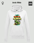 Das bild zeigt den Damen-Design-Hoodie JH001F von AWDis Just hoods in der farbe arctic white mit dem humorvollen motiv "let them talk".