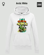 Das bild zeigt den Damen-Design-Hoodie JH001F von AWDis Just hoods in der farbe arctic white mit dem humorvollen motiv "let them talk".