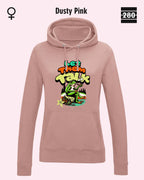 Das bild zeigt den Damen-Design-Hoodie JH001F von AWDis Just hoods in der farbe dusty pink mit dem humorvollen motiv "let them talk".