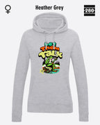 Das bild zeigt den Damen-Design-Hoodie JH001F von AWDis Just hoods in der farbe heathergrey mit dem humorvollen motiv "let them talk".