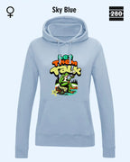 Das bild zeigt den Damen-Design-Hoodie JH001F von AWDis Just hoods in der farbe sky blue mit dem humorvollen motiv "let them talk".