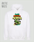 das bild zeigt den Oversized Design-Hoodie JH111 in der farbe arctic white mit dem humorvollen motiv "LET THEM TALK".