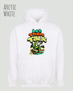 das bild zeigt den Oversized Design-Hoodie JH111 in der farbe arctic white mit dem humorvollen motiv "LET THEM TALK".