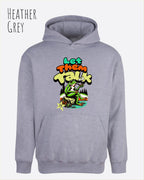 das bild zeigt den Oversized Design-Hoodie JH111 in der farbe heather grey mit dem humorvollen motiv "LET THEM TALK".