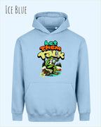 das bild zeigt den Oversized Design-Hoodie JH111 in der farbe ice blue mit dem humorvollen motiv "LET THEM TALK".