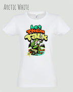 die Abbildung zeigt das design-t-shirt SOL’S Imperial Women 11502 in der farbe arctic white mit dem Motiv "let them talk"
