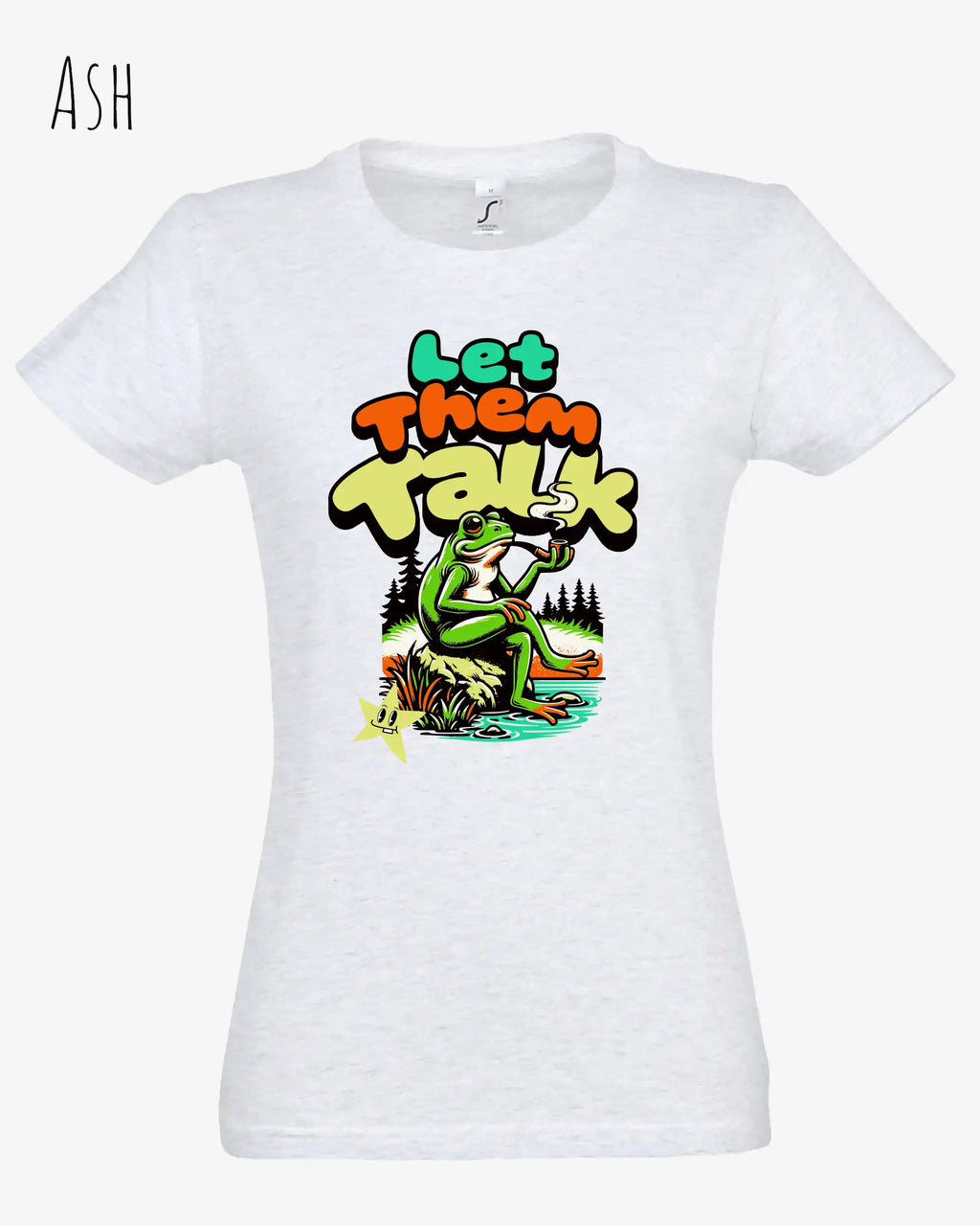 die Abbildung zeigt das design-t-shirt SOL’S Imperial Women 11502 in der farbe ash mit dem Motiv "let them talk"