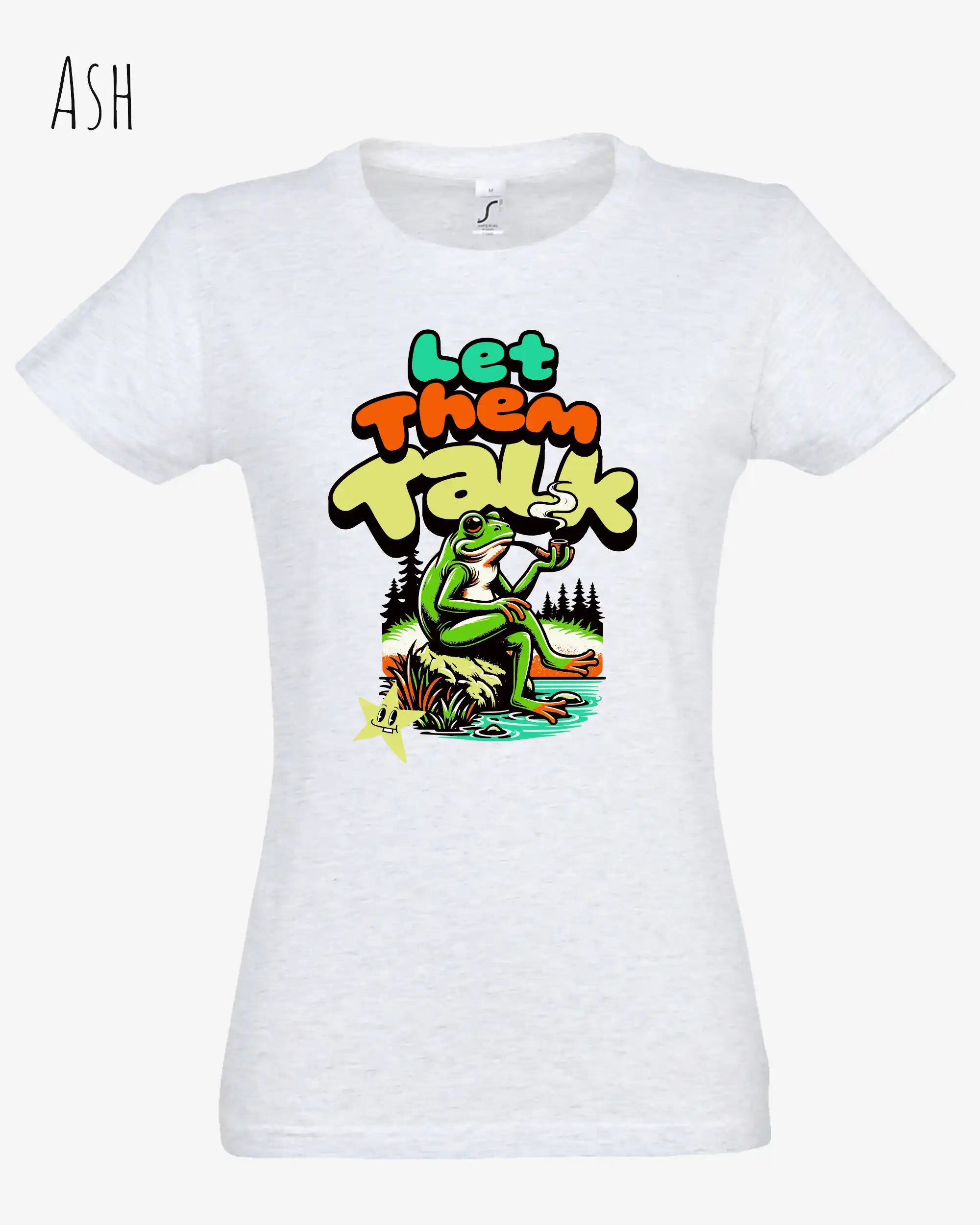 die Abbildung zeigt das design-t-shirt SOL’S Imperial Women 11502 in der farbe ash mit dem Motiv "let them talk"
