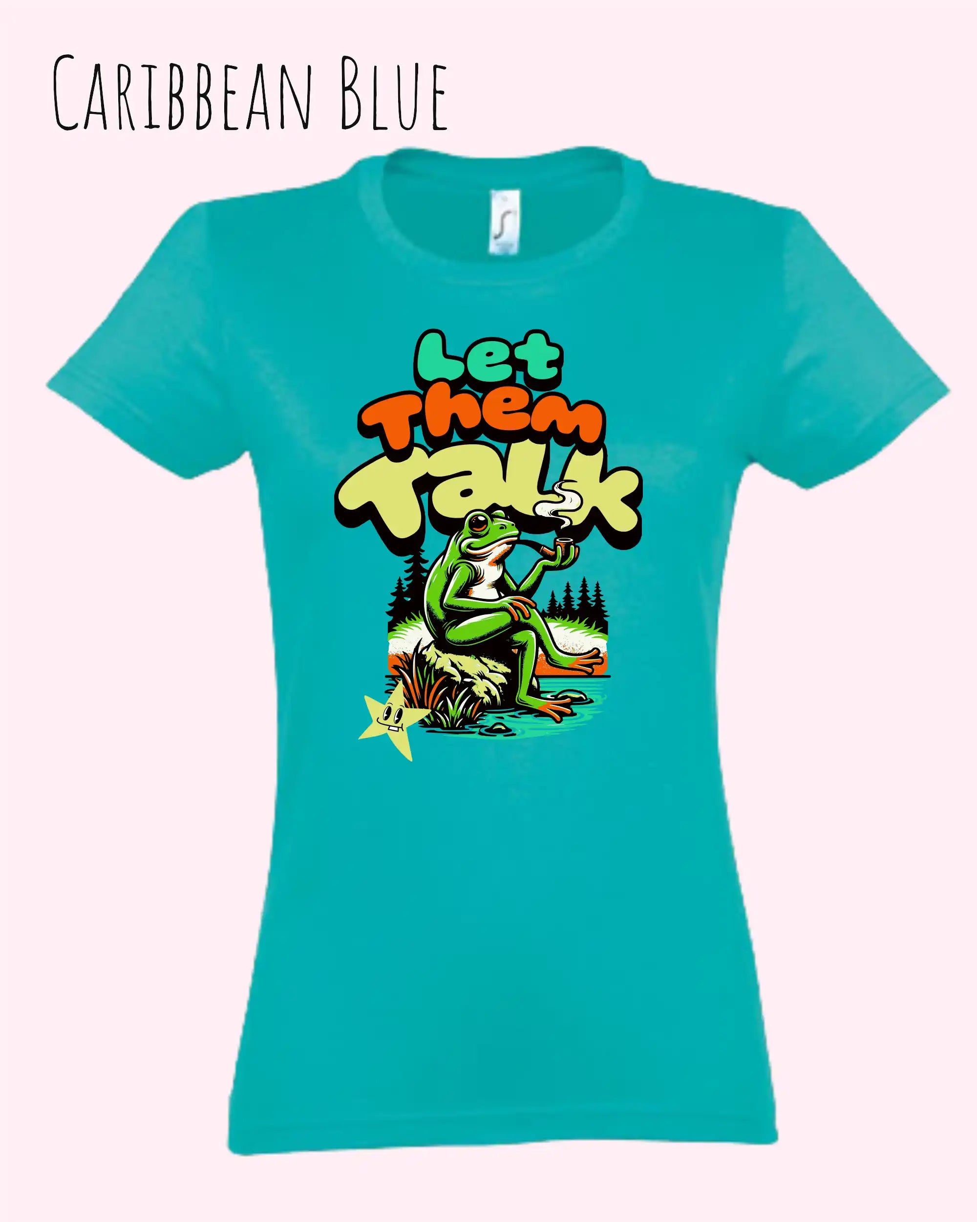 die Abbildung zeigt das design-t-shirt SOL’S Imperial Women 11502 in der farbe Caribbean Blei mit dem Motiv "let them talk"