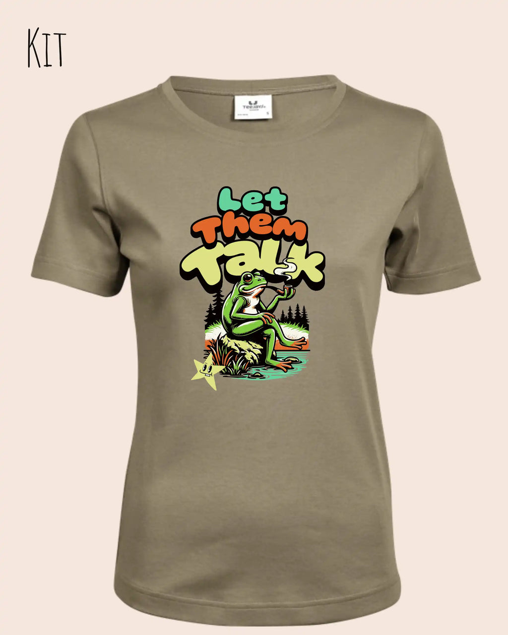das bild zeigt das T-Shirt Tee Jays Women's Interlock Tee STYLE 580 in der farbe kit mit dem humorvollen design "LET THEM TALK".