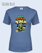 das bild zeigt das T-Shirt Tee Jays Women's Interlock Tee STYLE 580 in der farbe ocean blue mit dem humorvollen design "LET THEM TALK".