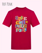 Ds Bild zeigt das T-Shirt AWDis 180 T in der Farbe hot pink mit dem Design Smile confuses people.