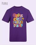 Ds Bild zeigt das T-Shirt AWDis 180 T in der Farbe purple mit dem Design Smile confuses people.