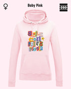 das bild zeigt den leicht taillierten damen design hoodie jh001 fvon just hoods in der farbe baby pink und mit dem farbenfrohen motiv "smile ... it confuses people".