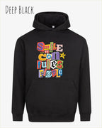 das bild zeigt den Oversized Design-Hoodie JH111 in der farbe deep black mit dem farbenfrohen motiv "Smile ... it confuses people".