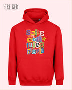 das bild zeigt den Oversized Design-Hoodie JH111 in der farbe fire red mit dem farbenfrohen motiv "Smile ... it confuses people".