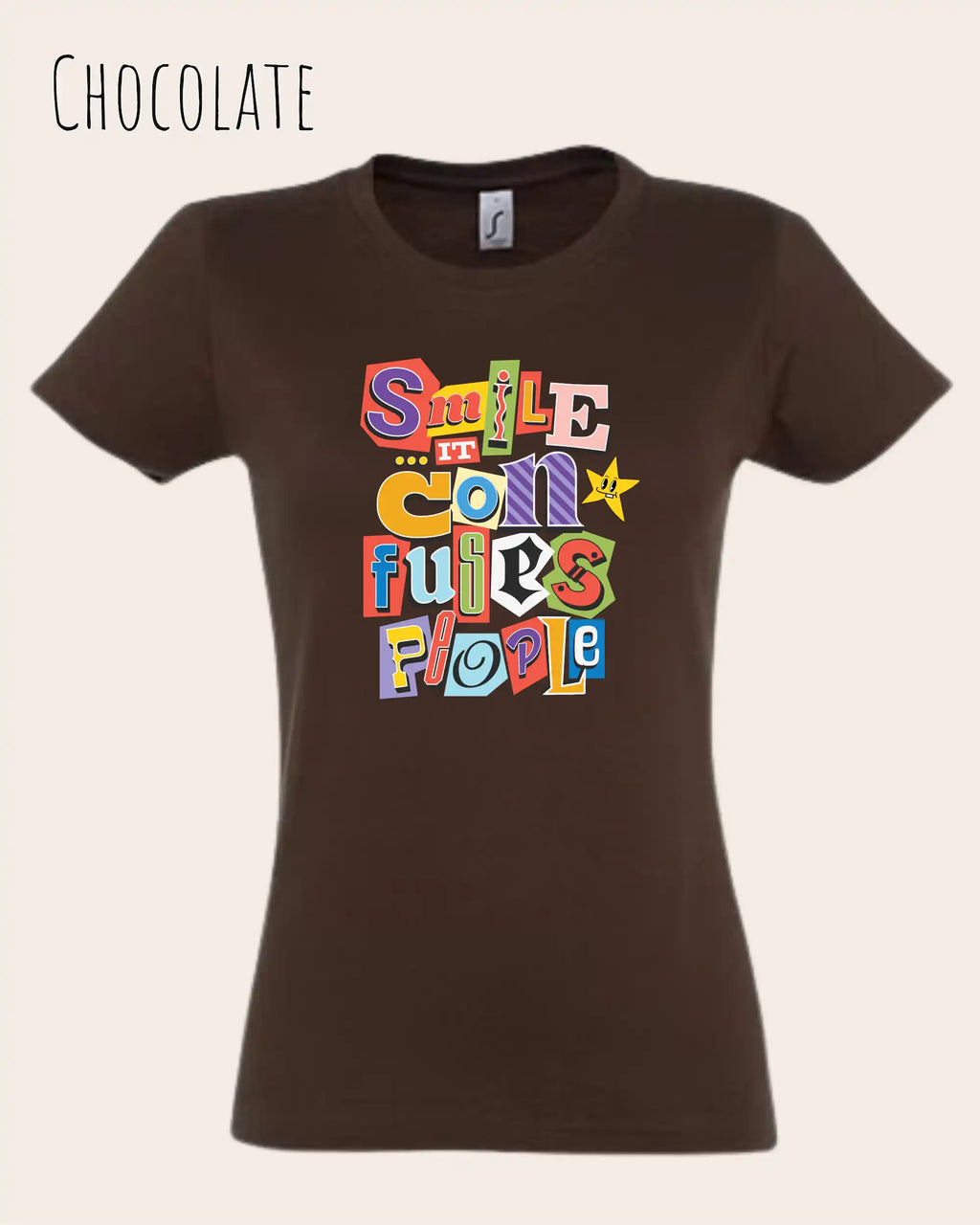 Design-T‑Shirt – Feminine Fit – SMILE CONFUSES PEOPLE – Premium-Baumwolle