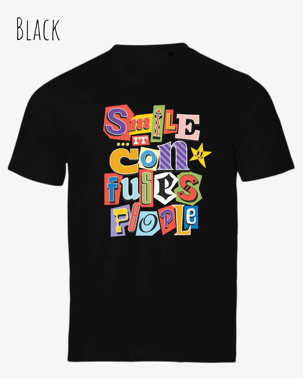 dieses bild zeigt das Design-T-Shirt Tee Jays Urban Luxury Tee 1150 in der Farbe black mit dem Motiv "Smile, it confuses people".